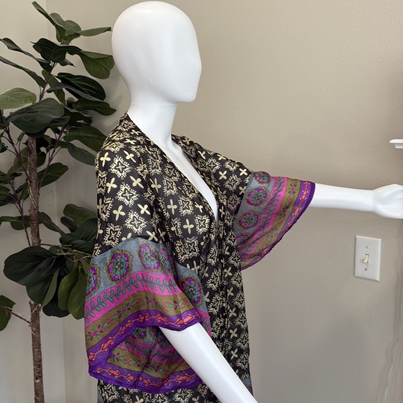 Natural Life Colorful Geometric Print Kimono Top Swim Beach Cover Up One Size - Picture 12 of 13